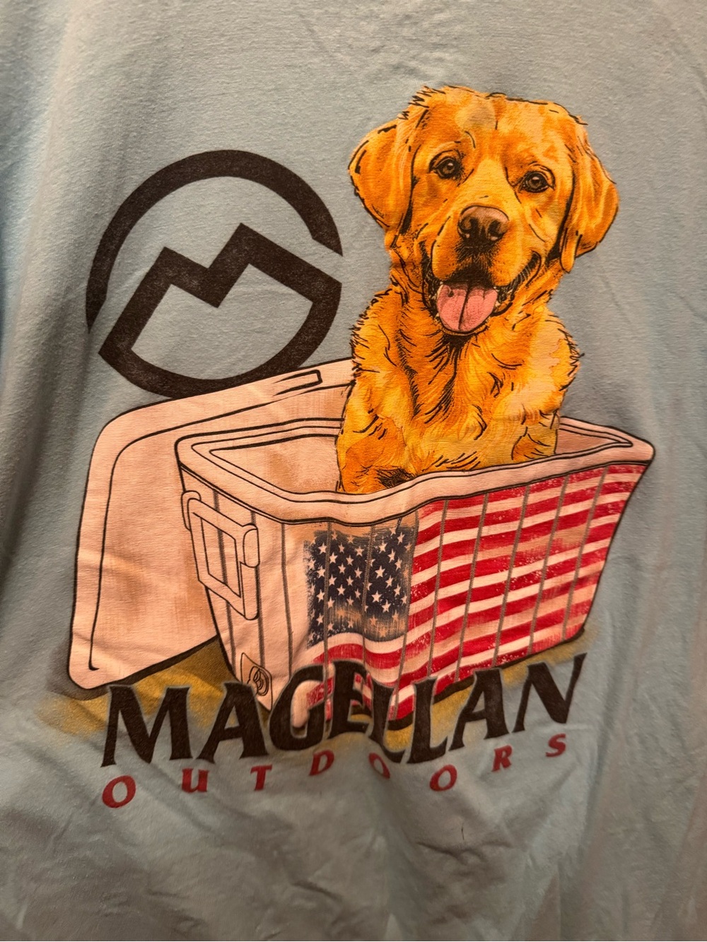 Boys Medium Magellan Outdoors Blue Dog Graphic Tee - Golden Retriever Design
